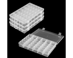 MANCHAP 4 stuks 36 roosters doorzichtige plastic opbergdoos met verstelbare compartimenten, 27 x 17 x 4 cm kralen - ShopVlot