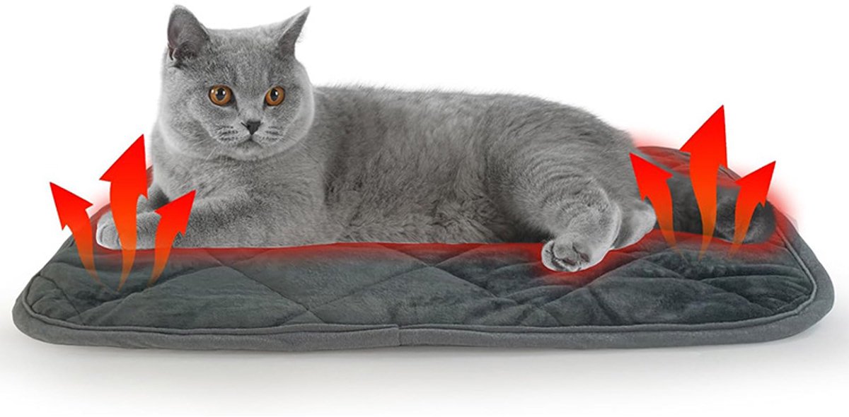Zelfverwarmend kattenbed, superzacht zelfverwarmend kussen voor huisdieren, met antislipnoppen, geschikt voor binnen en buiten, wasbaar, geschikt voor katten en honden, afmetingen 40 x 50 cm