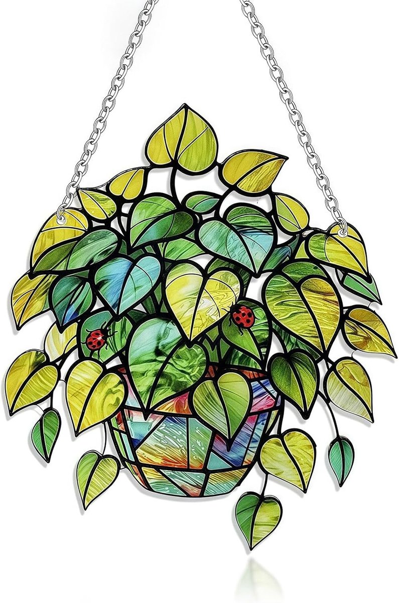 Raamdecoratie Vensterbank - Transparant - 22 x 12 cm - Glas met Bladmotief - Voor Natuurliefhebbers
