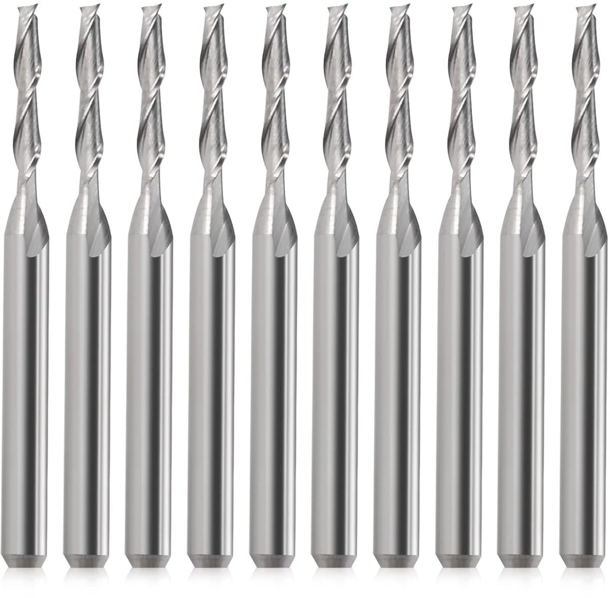 CNC Freesbits Set 10-delig met 1/8 Inch Shank voor Hout, PVC en MDF - Dubbele Vleugels en Spiraal Ontwerp voor Precisie Bewerking