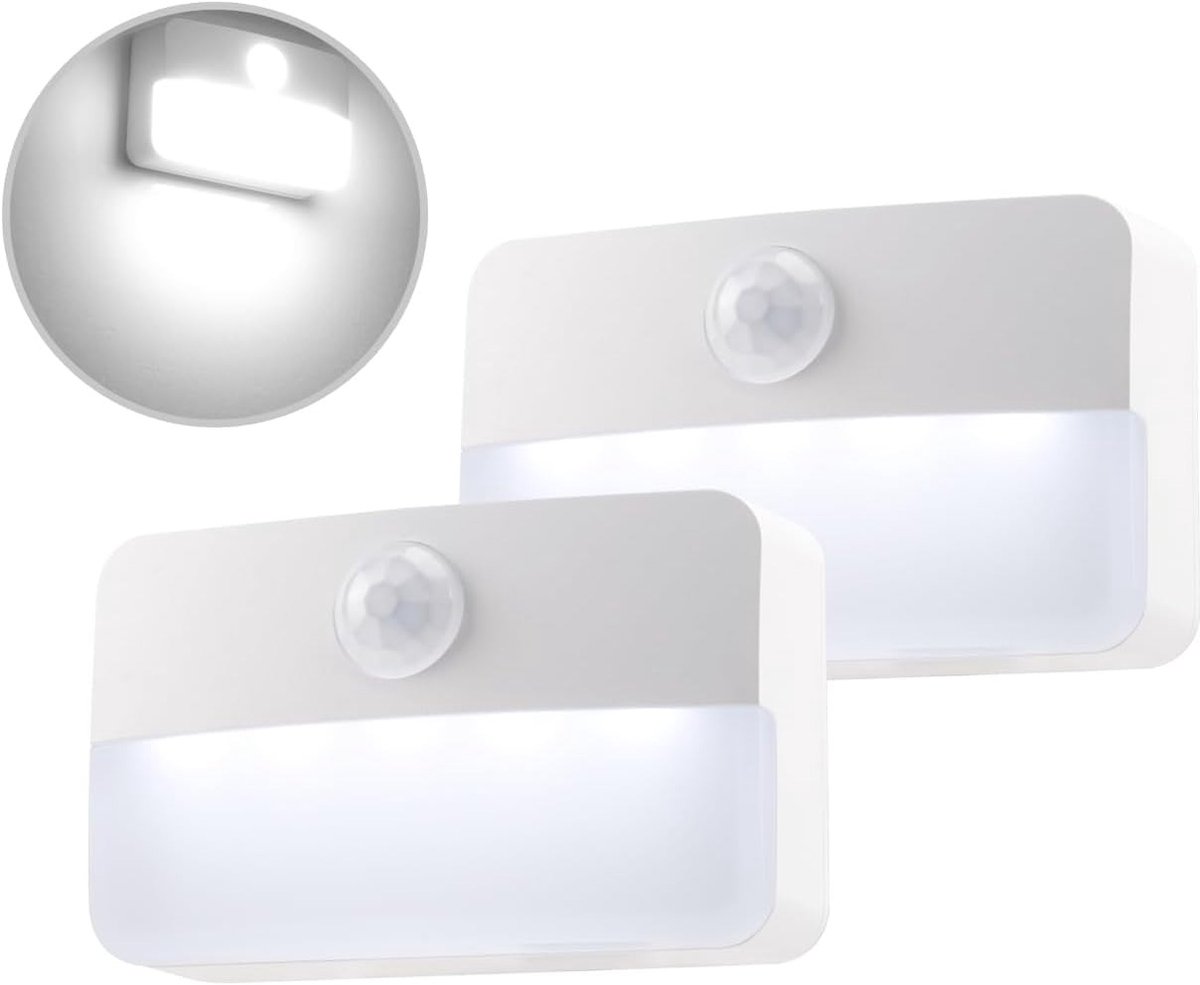 Vellaro Nachtlampje met Bewegingsmelder - Wit - LED Onderbouwlamp - Batterijgevoed - Voor Kast, Hal en Trap