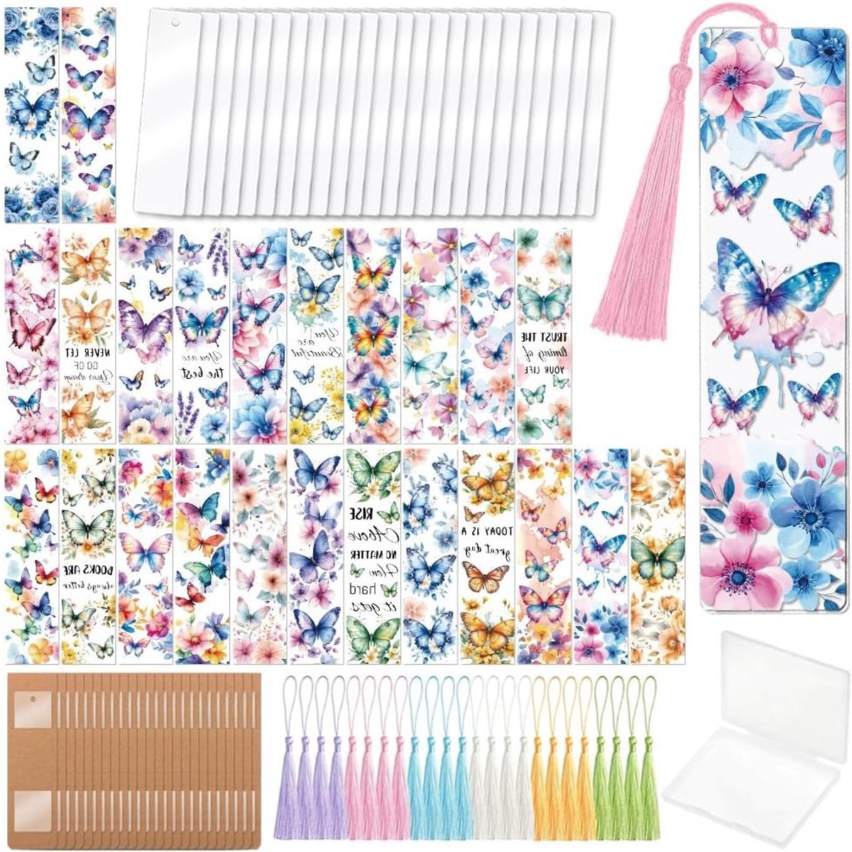 121-delige Vlinder en Bloemen UV DTF Boekenlegger Maakset van Acryl voor Creatieve DIY Projecten, Inclusief Schattige Stickers en Warps voor Studenten en Docenten