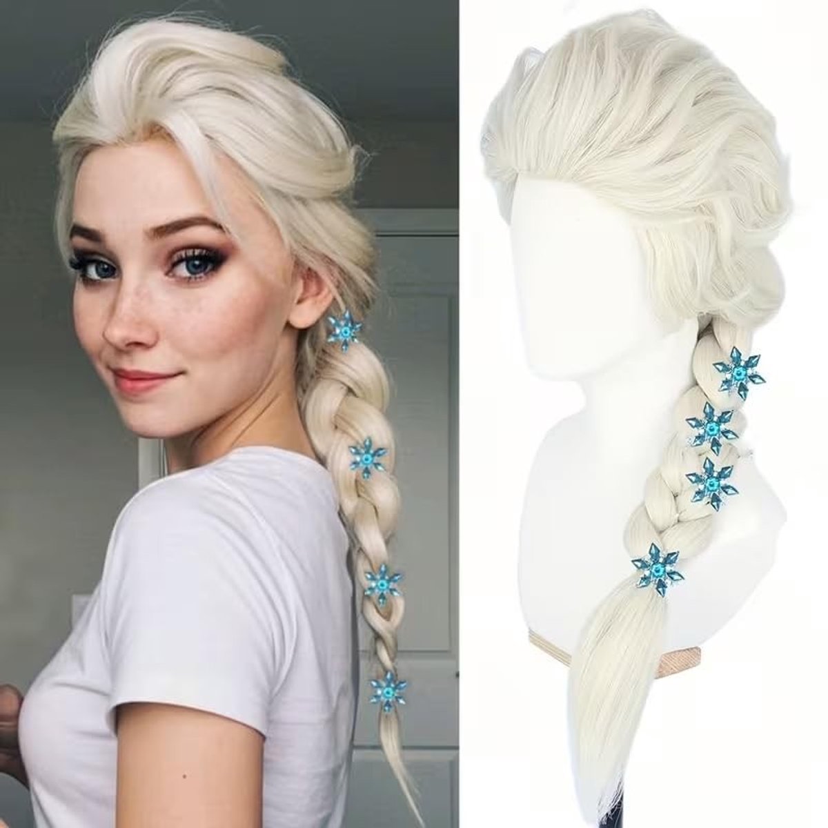 Dailygoods - Lange Golvende Gevlochten Pruik Platina Blond voor Cosplay