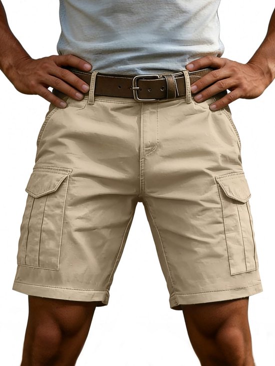 Kraftverdia® Korte broek voor heren, zomer, katoen, stretch, cargo shorts met zakken, outdoor, casual, werkbroek, heren, kort (zonder riem) -3XL