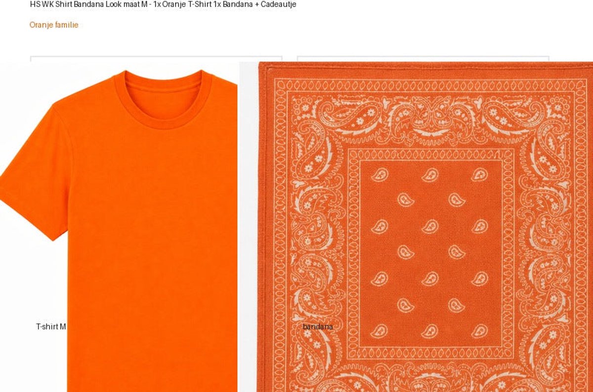 HS WK Shirt Bandana Look maat M - 1x Oranje T-Shirt 1x Bandana + Cadeautje
