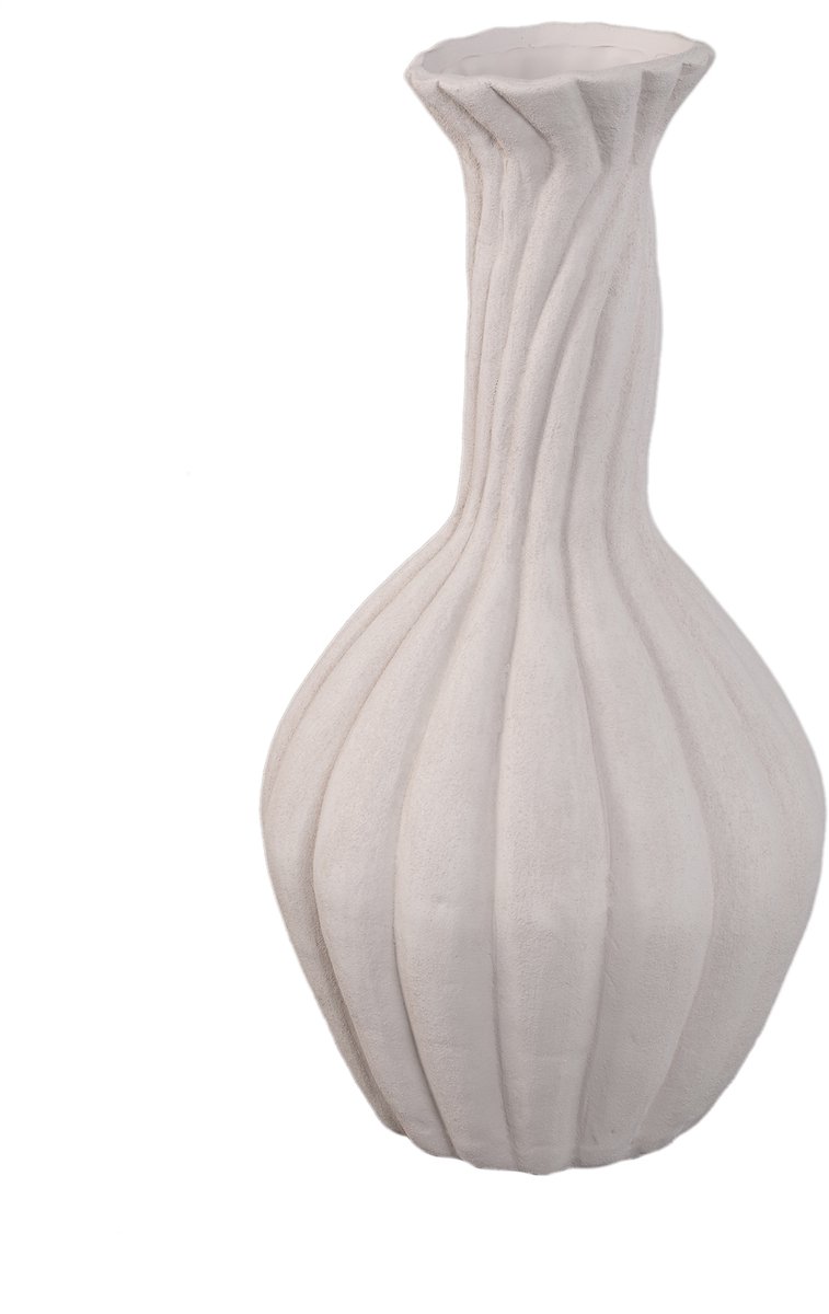 PTMD Lydia White Ceramic Swirl Ribbed Vase Naturel