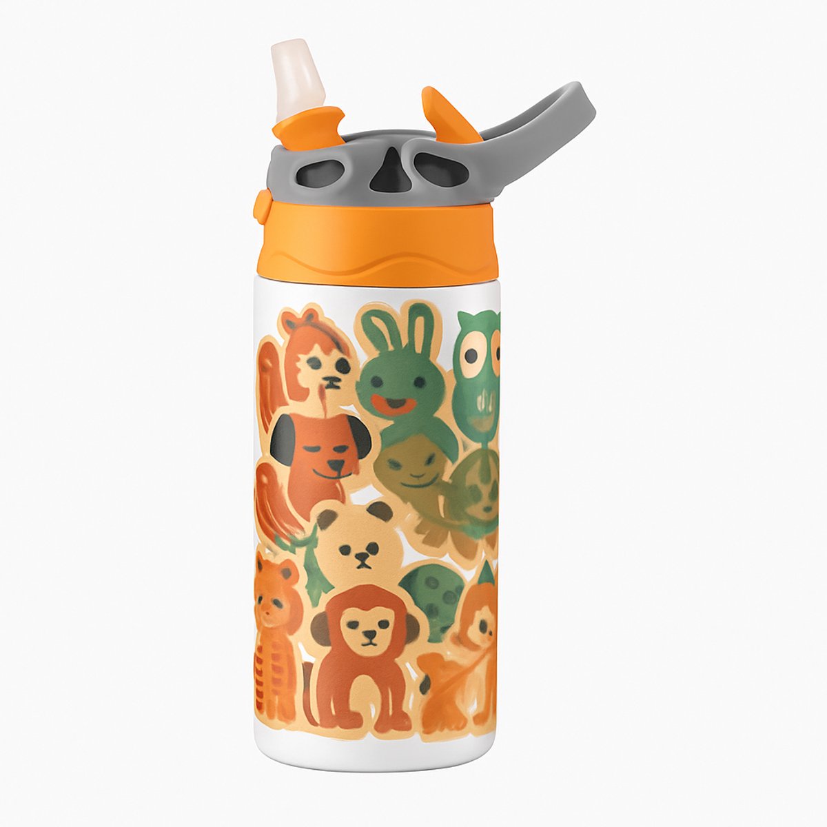 Kleurrijke Popart Drinkfles – Unieke Herbruikbare Waterfles voor Kunst- en Designliefhebbers - Waterfles voor kinderen (wit/oranje)