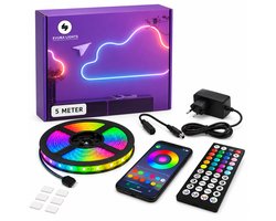 Evura Goods - Led strip - 5 meter - RGB - met afstandsbediening & telefoon app - Kerstverlichting - dimbaar - smart LED light verlichting - led-strips - timer en muziek modus - Led lights - smart home verlichting
