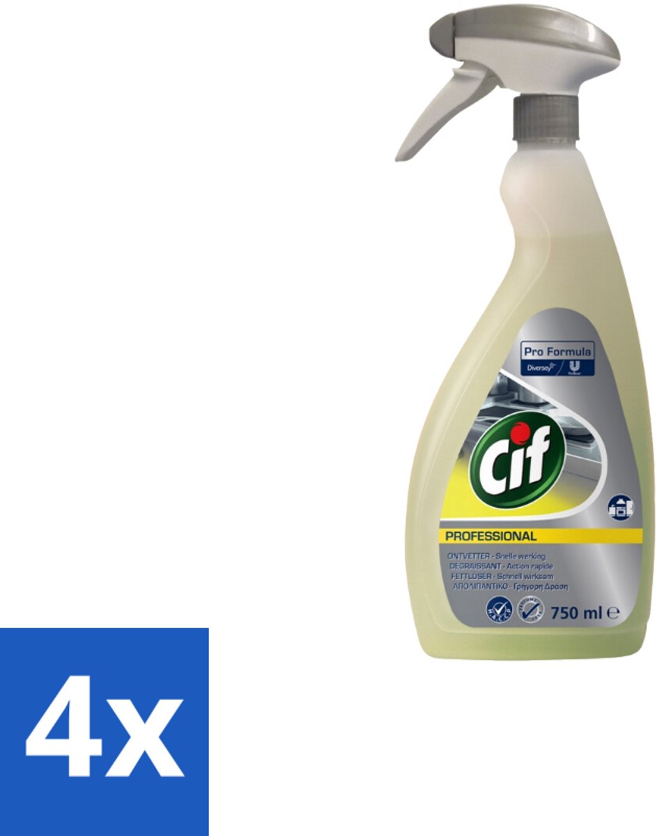 4 x Cif - Ontvetter - Business Solutions Krachtige Keukenontvetter - 750 ml - Keukenontvetter - Vet Verwijderen - Aluminium Reinigen - Eiwitrijk Vuil - Keuken Reinigen