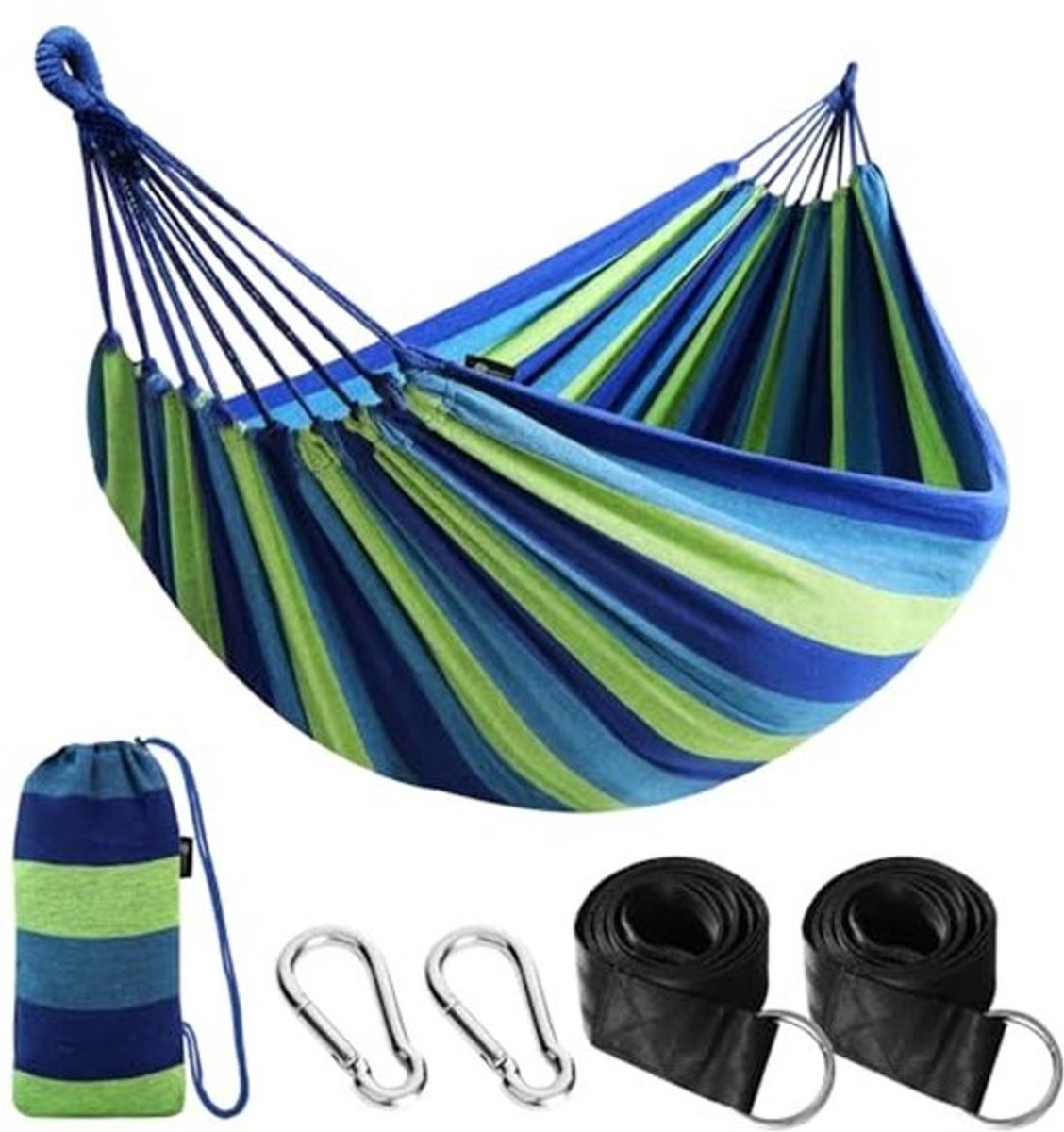 Draagbare katoenen hangmat 210 x 150 cm met hoge draagcapaciteit tot 200 kg voor binnen en buiten