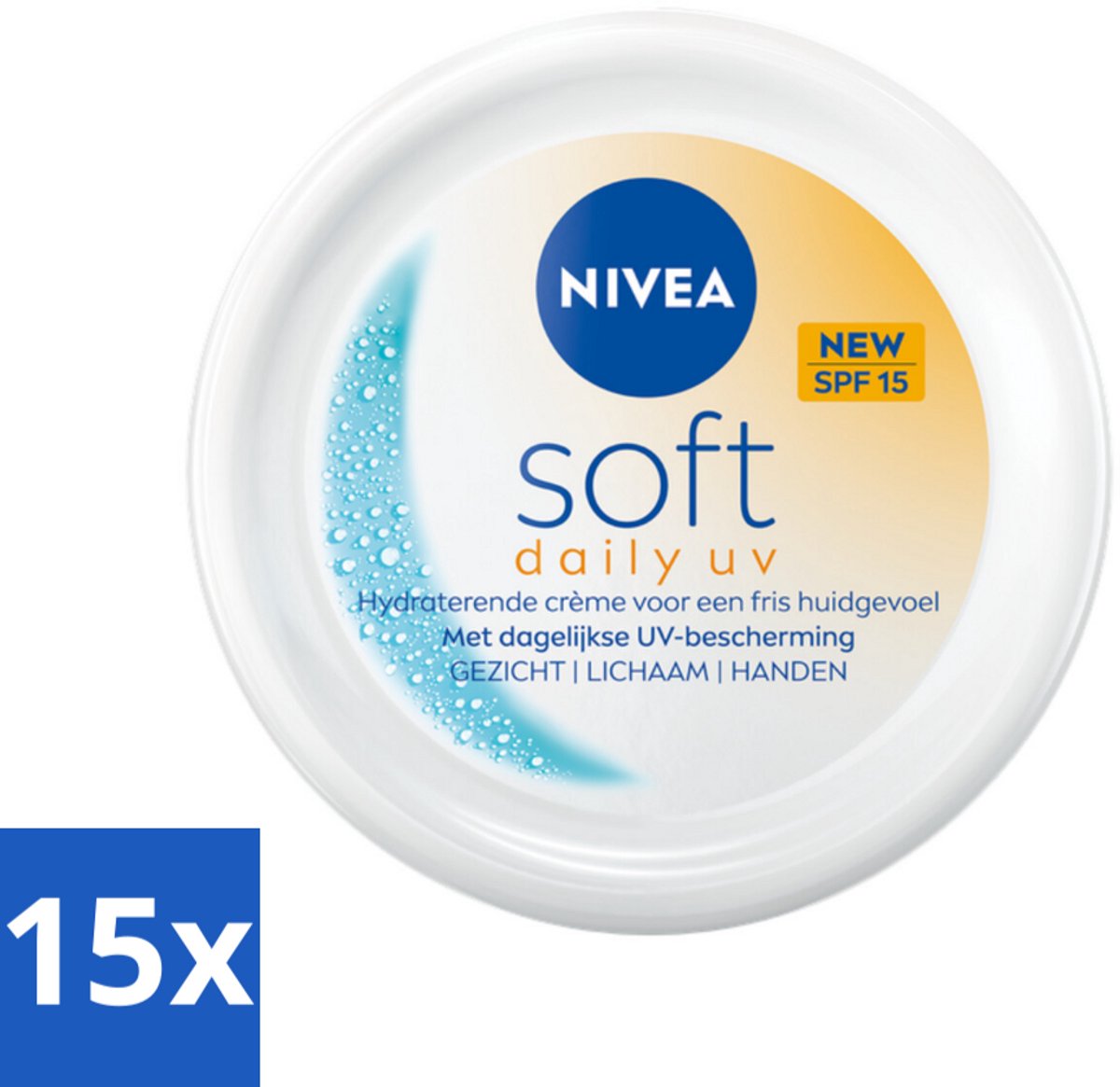 15 x NIVEA – Bodycrème – Soft Daily UV SPF 15 – 250 ml - Hydratatie - Zonbescherming - SPF 15 - UV-filter - Bodycrème