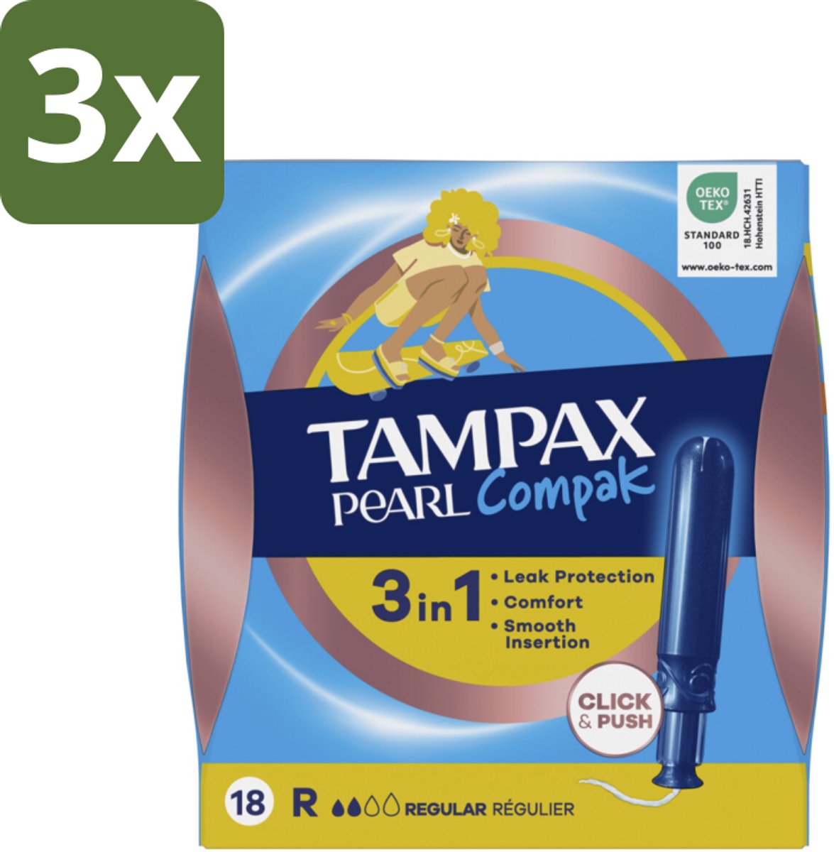 3 x Tampax – Tampons – Pearl Compak Regular met Inbrenghuls – 18 Tampons - Koffie - Koffiezetapparaat - Koffiezetapparaat