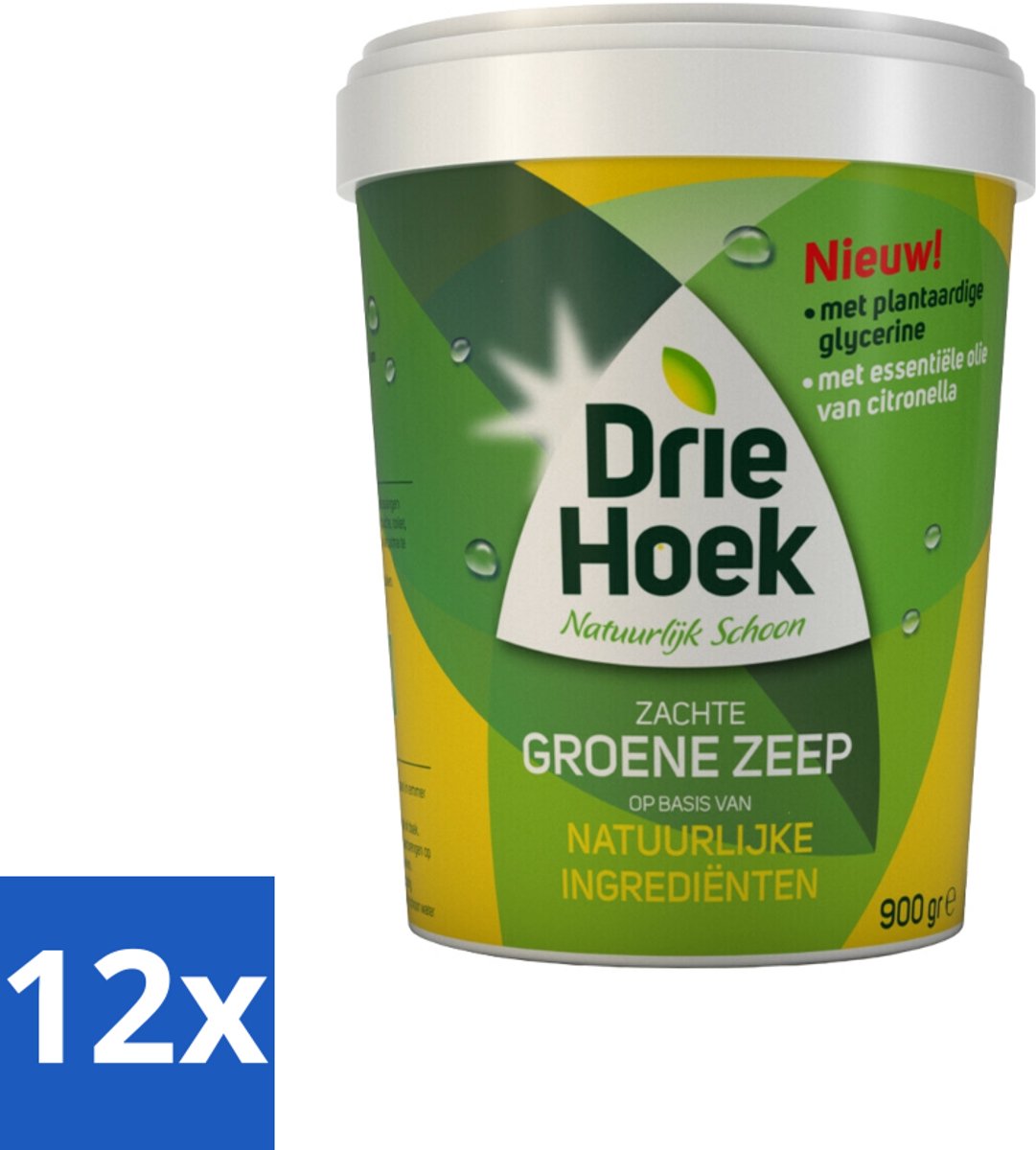 12 x Driehoek – Zachte Zeep – Groene Zeep – 900 gr - Natuurlijke Zeep - Reinigingsmiddel - Hout Reinigen - Steen Reinigen - Textiel Reinigen