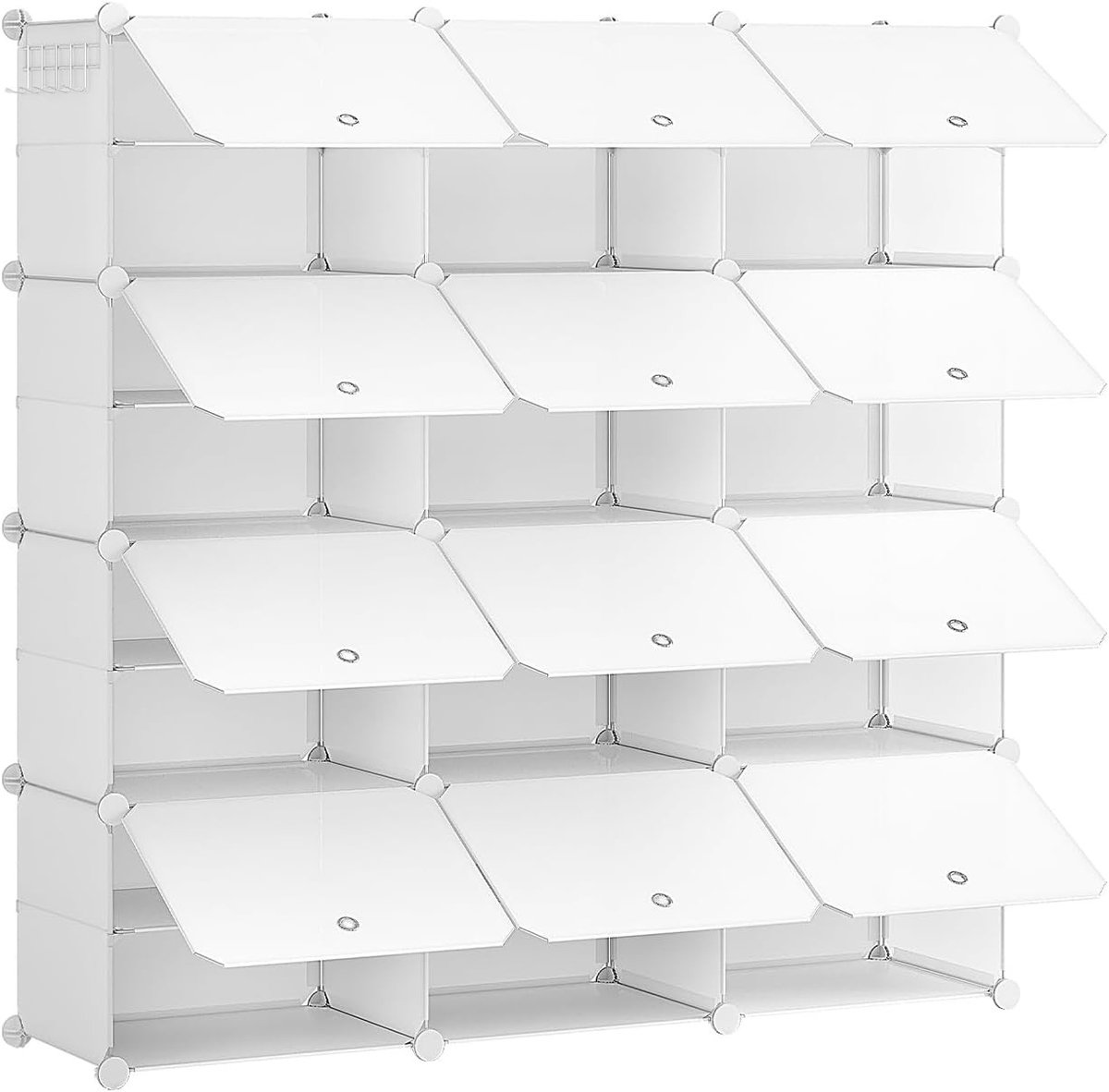 Schoenenrek met 12 Compartimenten, Opbergkast voor 48 Paar Schoenen, Smal met Deuren, Ideaal voor Woonkamer, Slaapkamer en Hal, Wit, 40 x 30 x 30 cm