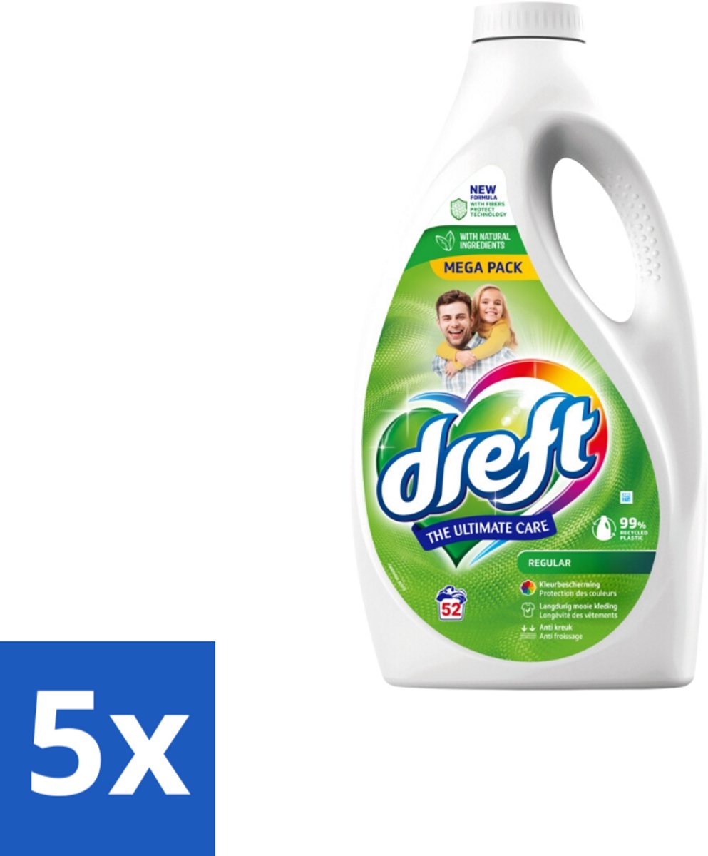 5 x Dreft – Regular – Vloeibaar Wasmiddel – 2,34 liter – 52 wasbeurten - Voordeelverpakking - 5 stuks