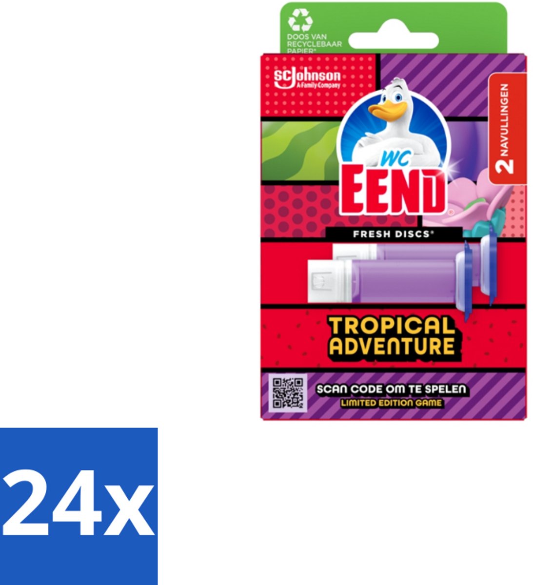 24 x WC Eend – Fresh Discs – Duo Navulling – Tropical Adventure – 72 ml - Toilet Reinigen - Toilet Geur - Toilet Hygiëne - Toilet Schoon - Toilet Fris