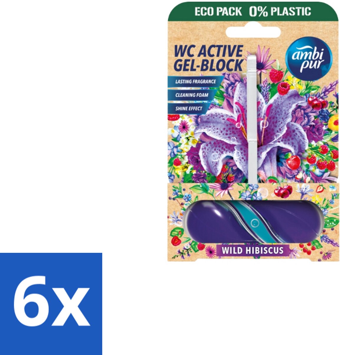 6 x Ambi Pur – Toiletblok – Wild Hibiscus – 45 g - Toiletblok - Fris Toilet - Geur Toilet - Kalkaanslag Voorkomen - Toilet Reinigen