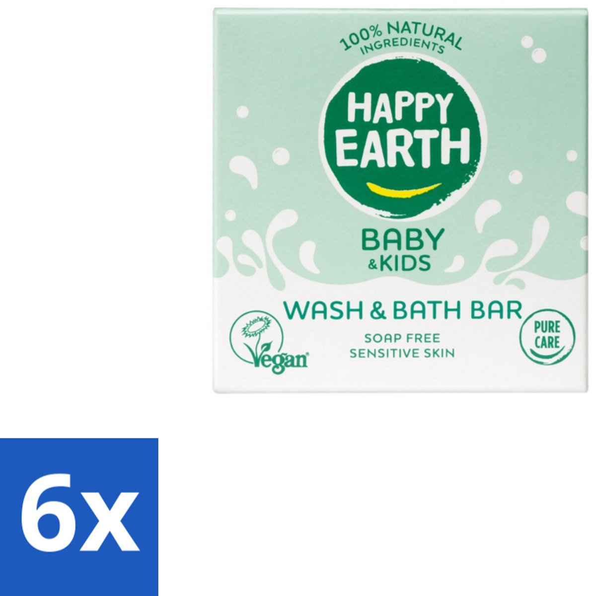6 x Happy Earth – Wash & Bath Bar – 100% Natuurlijk Baby & Kids – 50 g - Baby Wasbar - Kind Badbar - Natuurlijke Wasbar - Zeepvrije Wasbar - Mild Wasbar