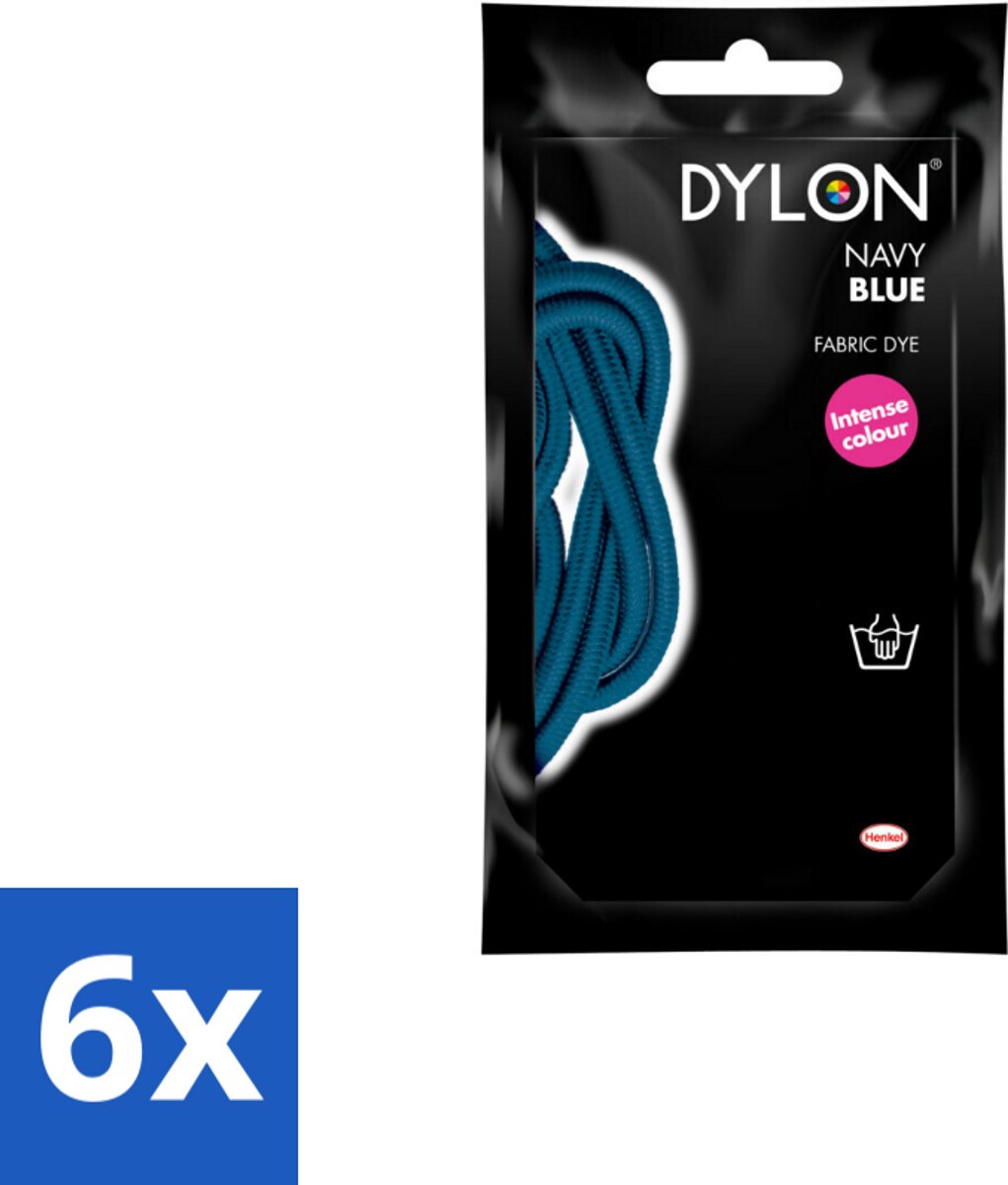 6 x DYLON – Textielverf Handwas – Navy Blue – 50 g - Navy Blue - Marineblauw - Textielverf - Handwas - Kleurstof