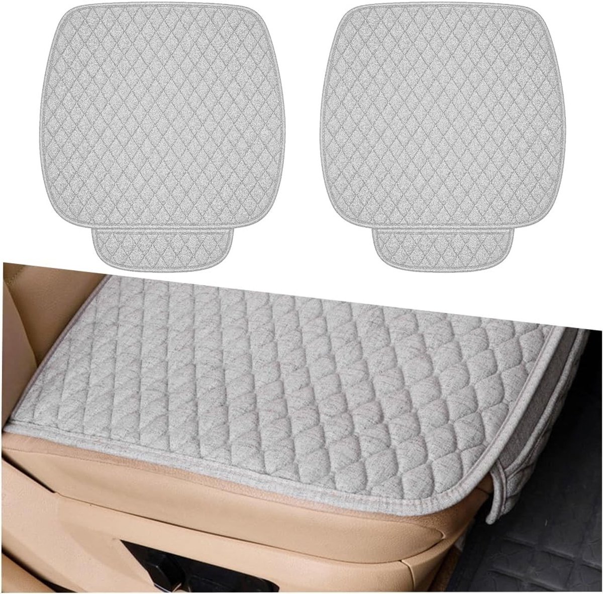 2 Pack Universele Linnen Autostoelhoezen - Comfortabele Zitkussens met Antislip Onderkant voor Verlichting van Heupdruk (Grijs)