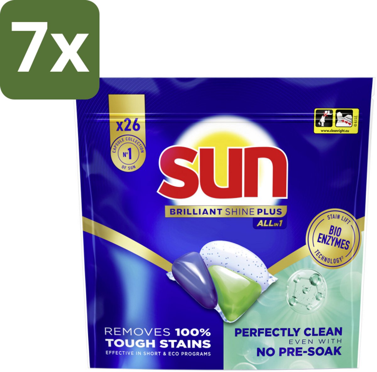 7 x Sun – Vaatwascapsules – Brilliant Shine+ All-in-1 - 26 capsules - Koffiezetapparaat