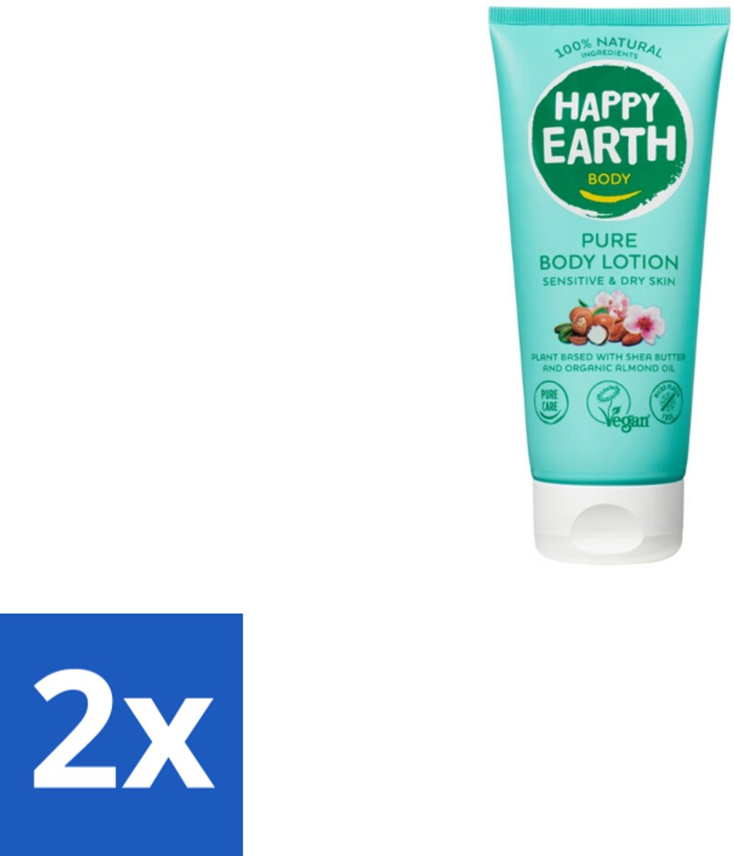 2 x Happy Earth – Bodylotion – 100% Natuurlijk – 200 ml - Natuurlijke Bodylotion - Vegan Bodylotion - Gezonde Huid - Droge Huid Verzorgen - Amandelolie