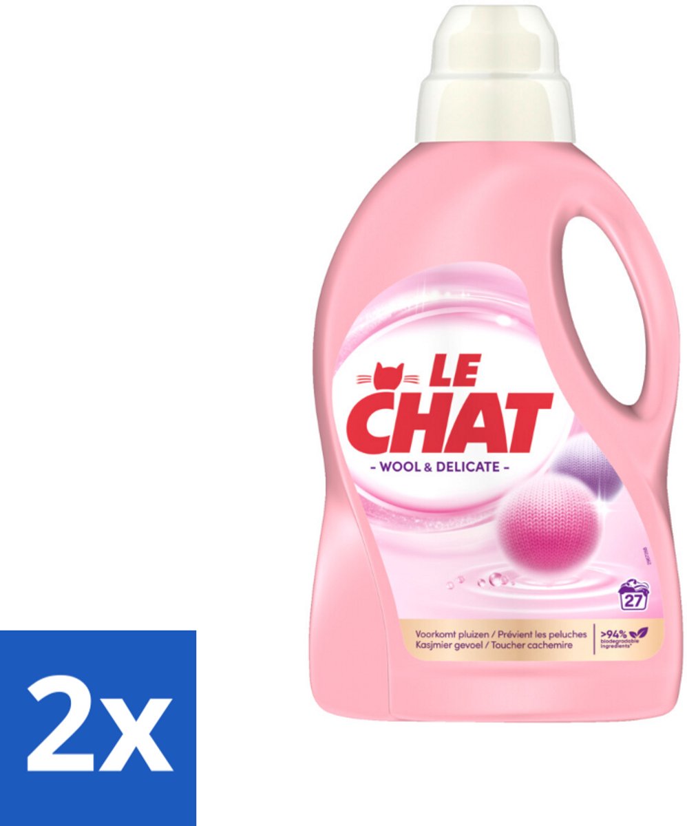 2 x Le Chat – Vloeibaar Wasmiddel – Wol & Delicate Was – 1,35 L - Wasmiddel Voor Wol - Zachte Reiniging - Delicate Stoffen - Wol Wasmiddel - Wasmiddel Voor Zijde