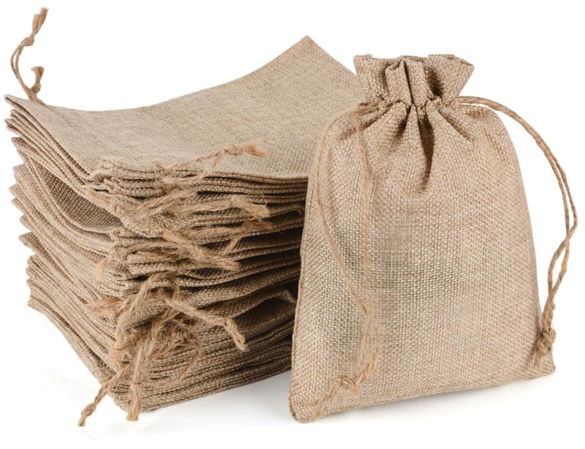 Elzusha - Set van 30 Jute Zakjes met Touwsluiting, 15 x 20 cm, Cadeauzakjes