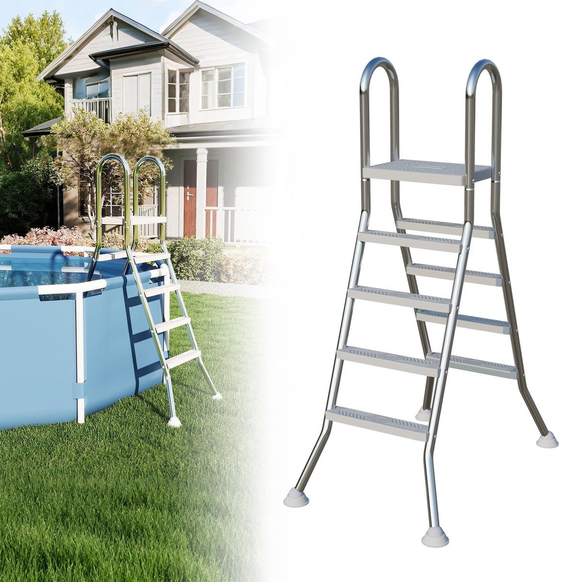 Elzusha - RVS Zwembadtrap met 4 Antislip Treden