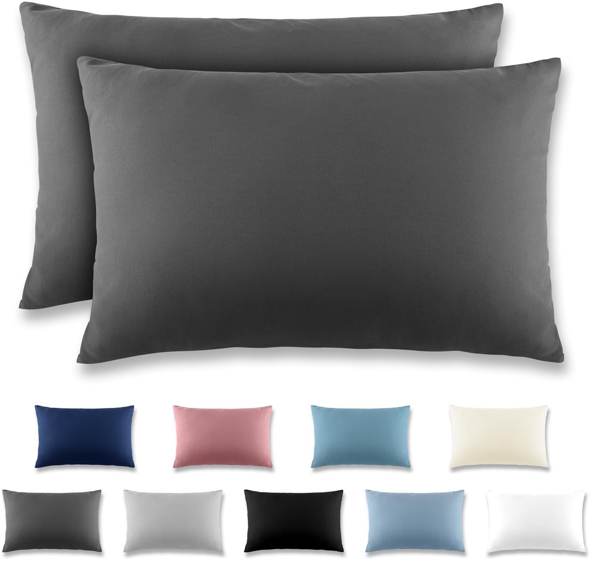 Elzusha - Set van 2 Kussenhoezen 50 x 70 cm - Antraciet Microvezel met Rits