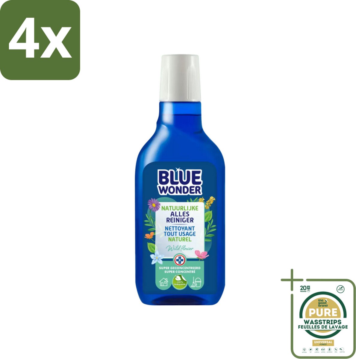 Blue Wonder 100% Natuurlijke Allesreiniger Wild Flower 750 ml - Voordeelverpakking - 4 stuks - Natuurlijke reiniger - Ecologische reiniger