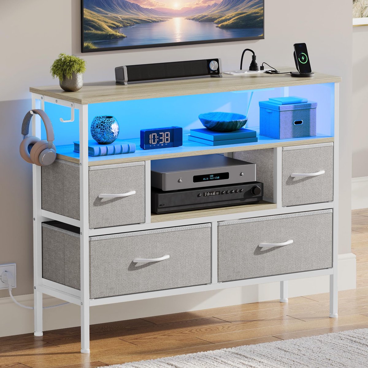 Elzusha - Commode met Stopcontacten en LED Verlichting - Lichtgrijs