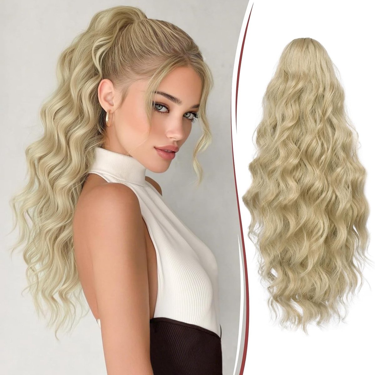 Kleurige 50cm Lange Krullende Ponytail Extension, Afro Kinky Haarstuk voor Vrouwen, Warm Blond met Highlights