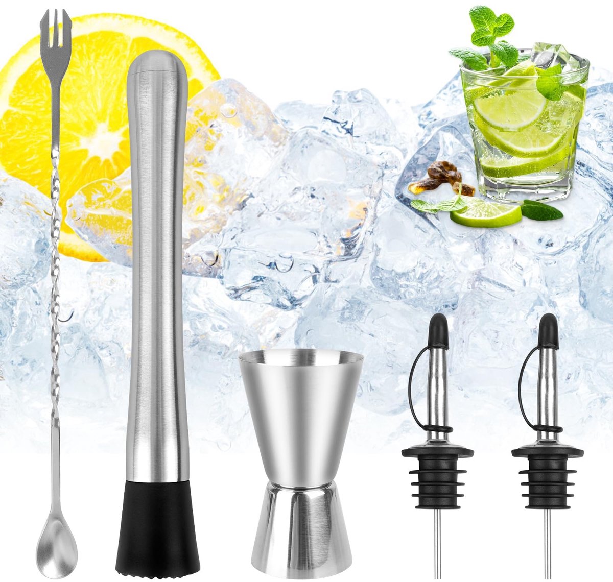 Elzusha - 5-delige Cocktailshakerset van Roestvrij Staal