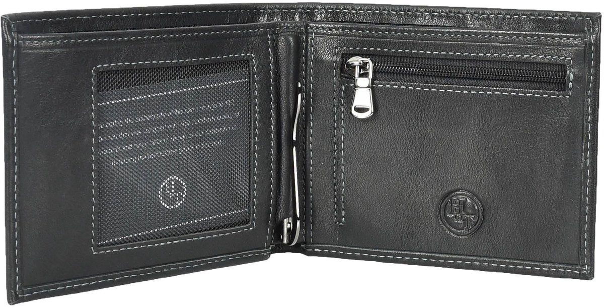 Elzusha - Leren Bi-fold Portemonnee - Zwart Met Muntclip
