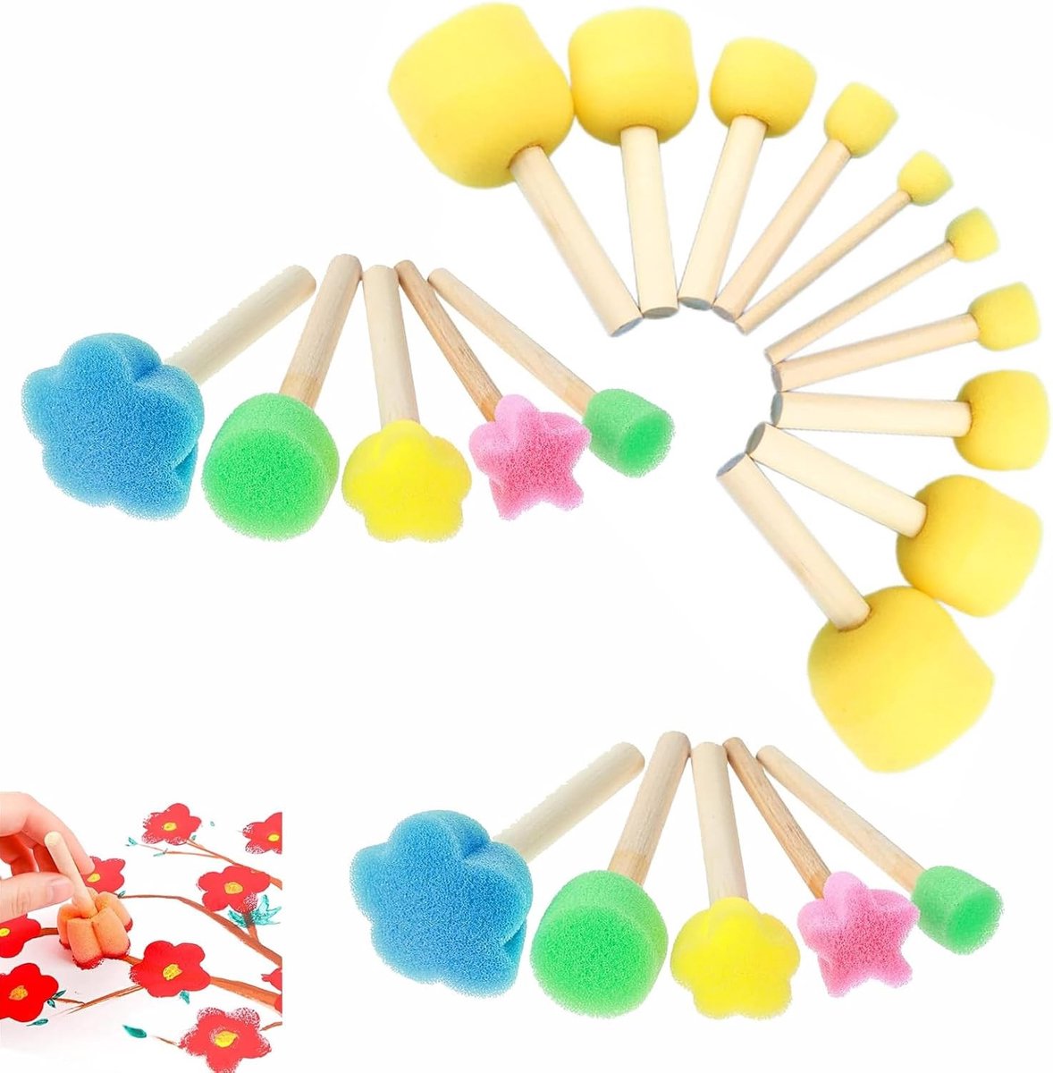 20 Stuks Sponskwasten Set voor Schilderen - Ronde Sponskwasten voor Kinderen, Keramiek en DIY Creatieve Projecten