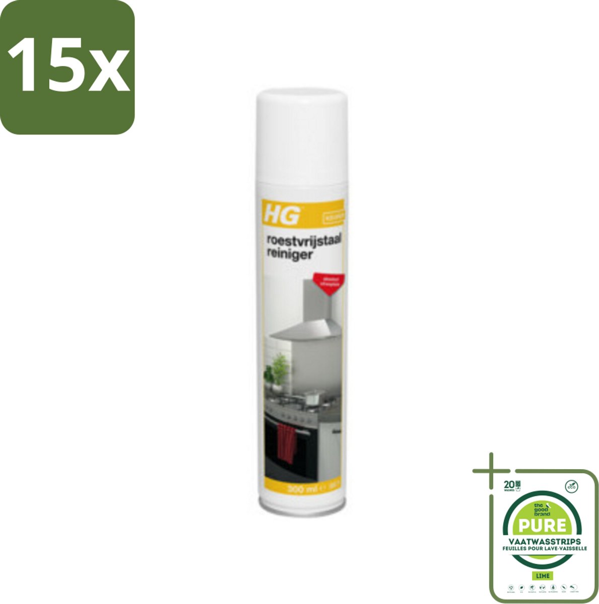 15 x HG Roestvrijstaal Reiniger 300 ml - Grootverpakking - Roestvrijstalen Reiniger - Chroom Reiniger - Aluminium Reiniger - Keukenreiniger - Streeploos Schoonmaken