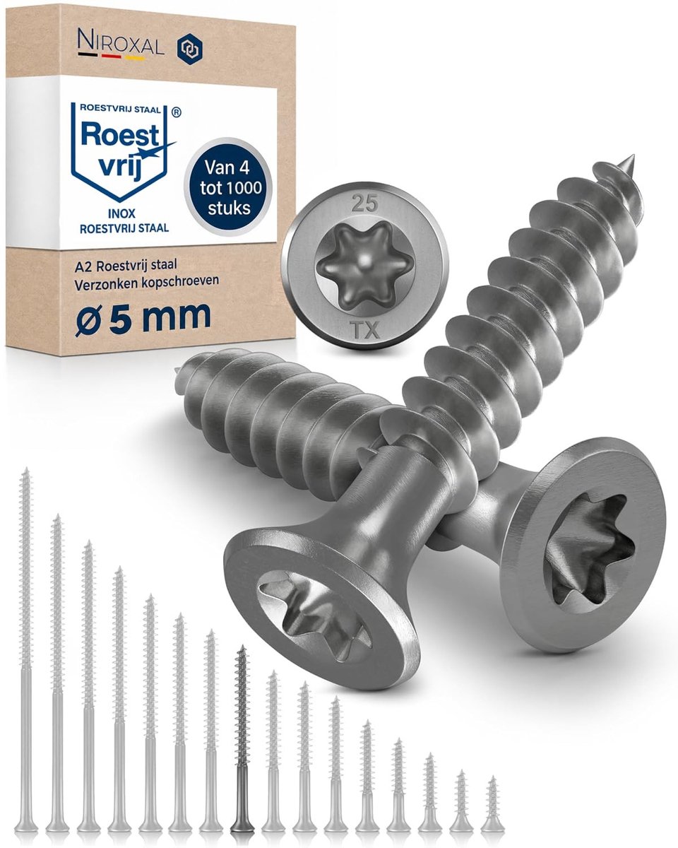 Elzusha - TORX Schroeven van RVS met Verzinkte Kop 5x50mm - 400 Stuks