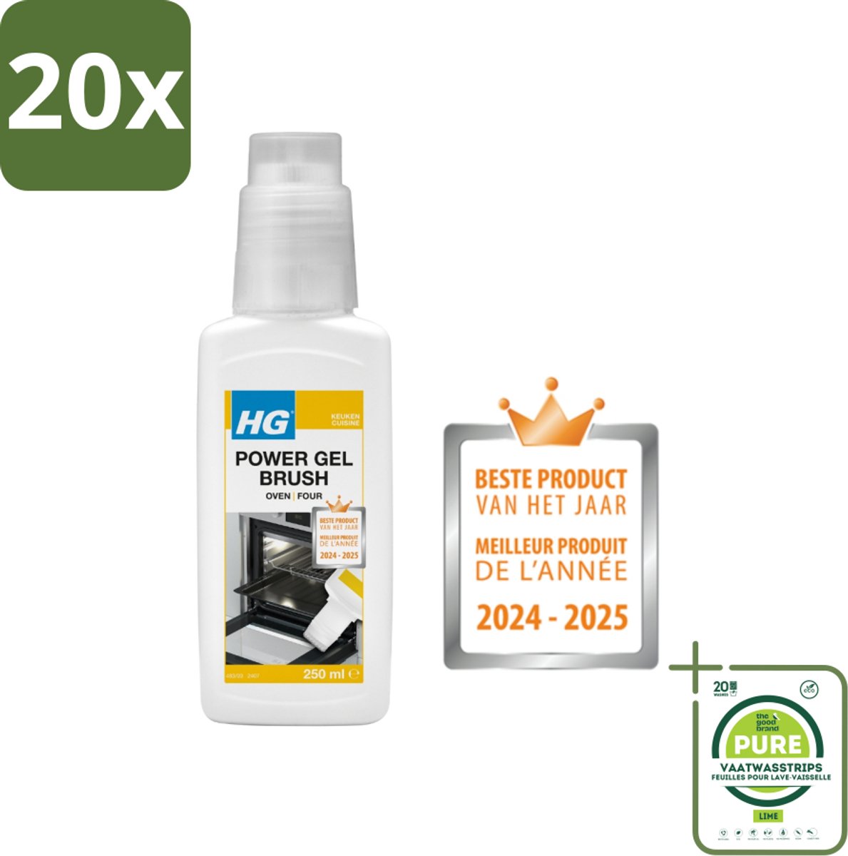 20 x HG - Power Gel Brush Oven - Zeer Hechtende Formule - Inclusief Borsteltje - 250 ml - Grootverpakking - Ovenreiniger - Hardnekkige Vlekken - Aanbakresten - Gel Reiniger - Oven Schoonmaken