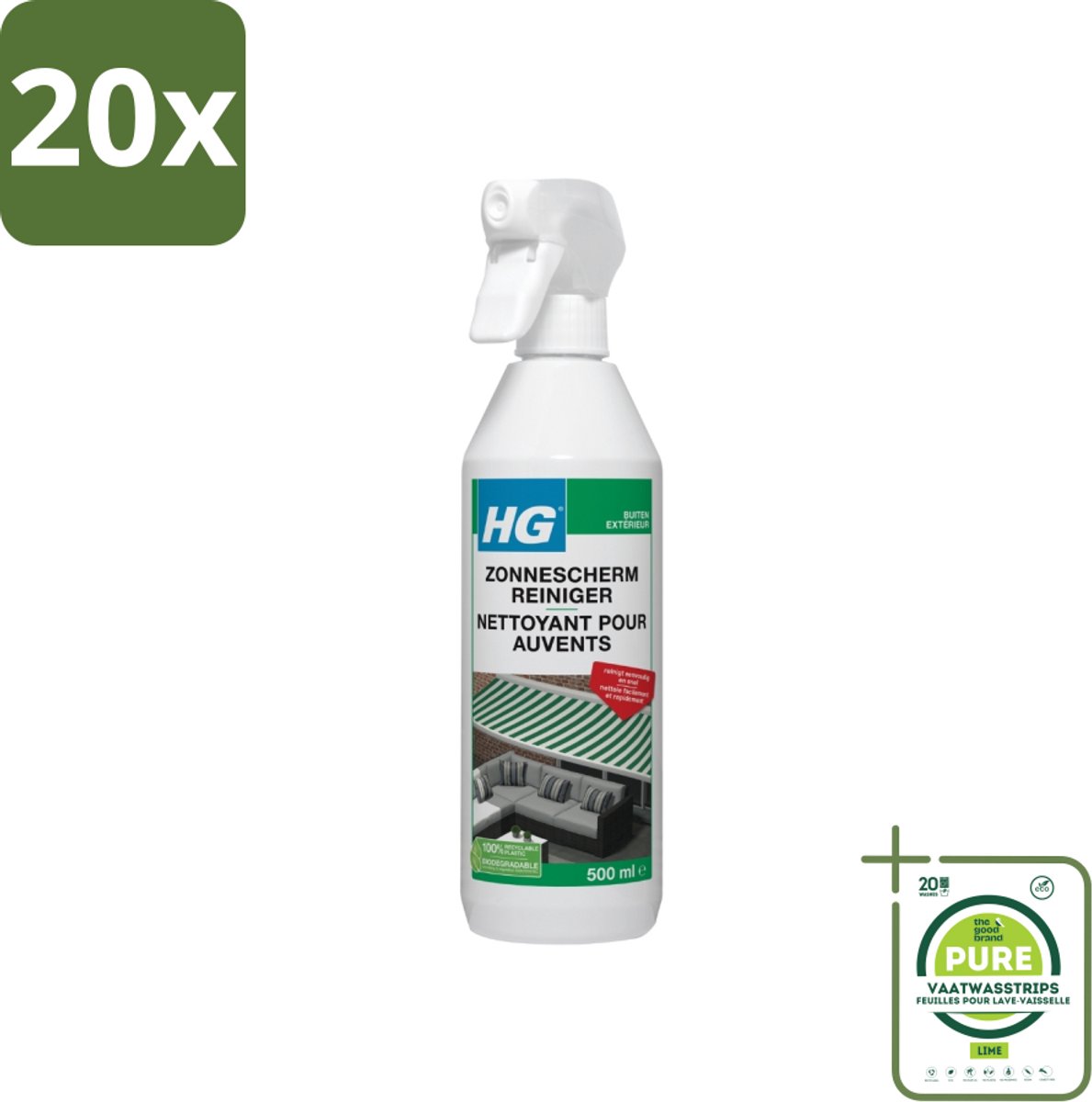 20 x HG Zonneschermreiniger 500 ml - Grootverpakking - Zonnescherm Reiniger - Zonnescherm Schoonmaken - Markies Reiniging - Canvas Reiniger - Buitenstof Reiniging