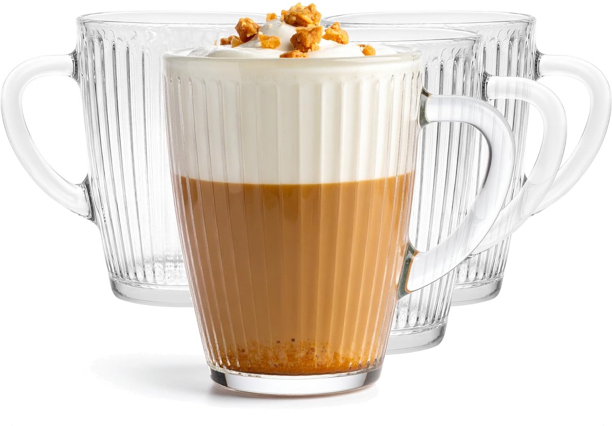 Elzusha - Set van 4 Glazen Mokken voor Koffie, Thee en Sap