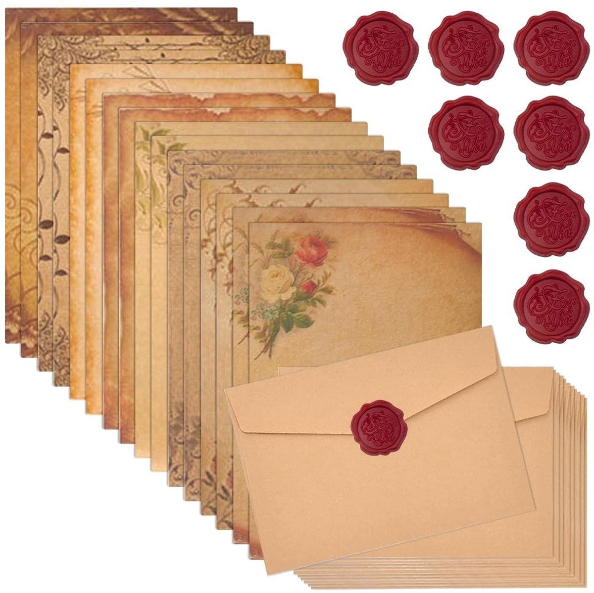 Elzusha - Vintage Stationery Set met 16 Vellen en Enveloppen