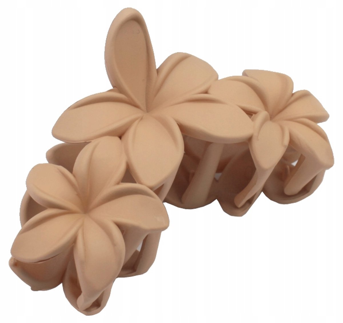 Grote Hawaiiaanse Haarclip met Drievoudige Bloem - Kleur Latte