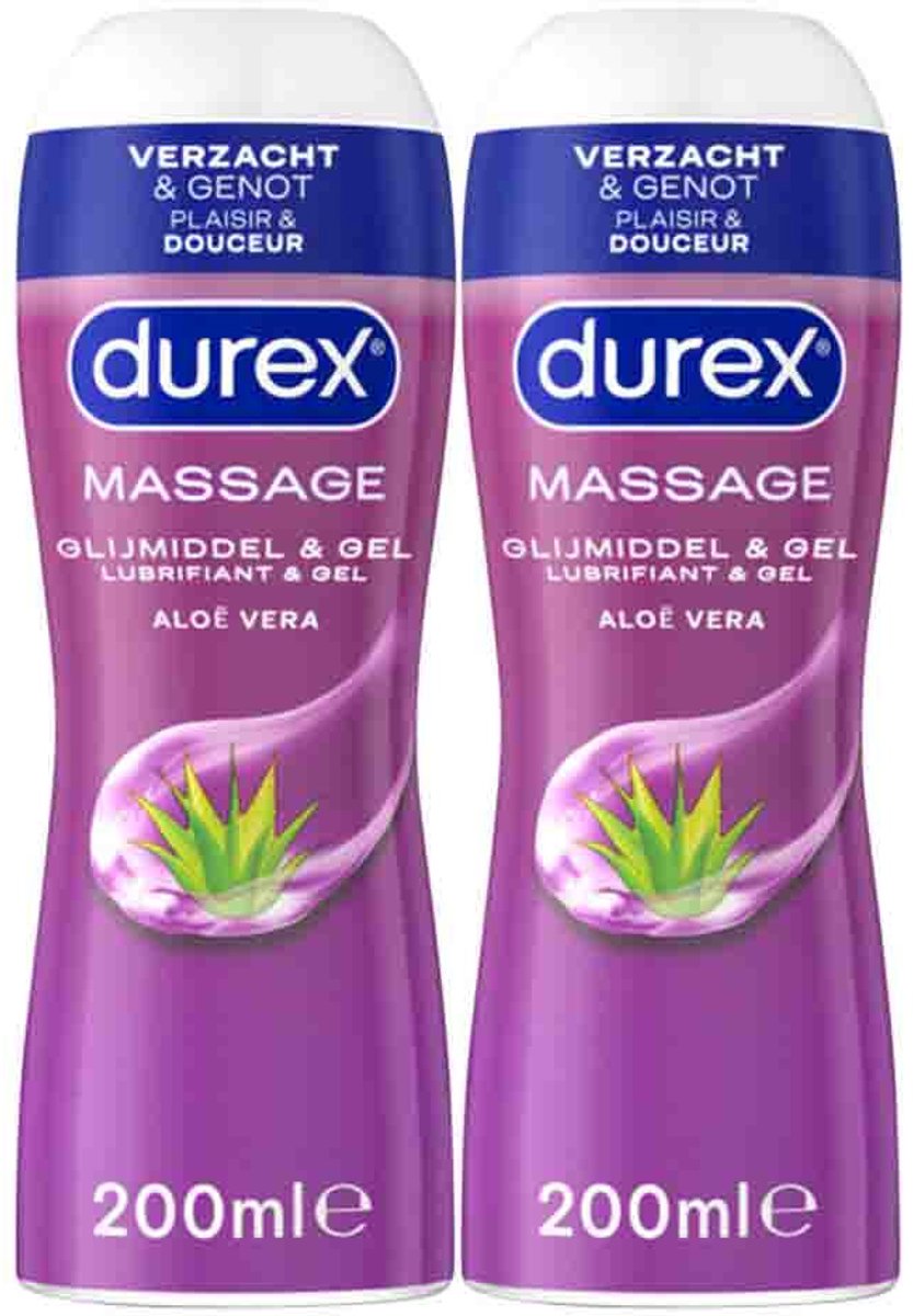 Durex - 2-In-1 Massageolie en Glijmiddel Aloë Vera - 2 x 200 ml - Voordeelverpakking