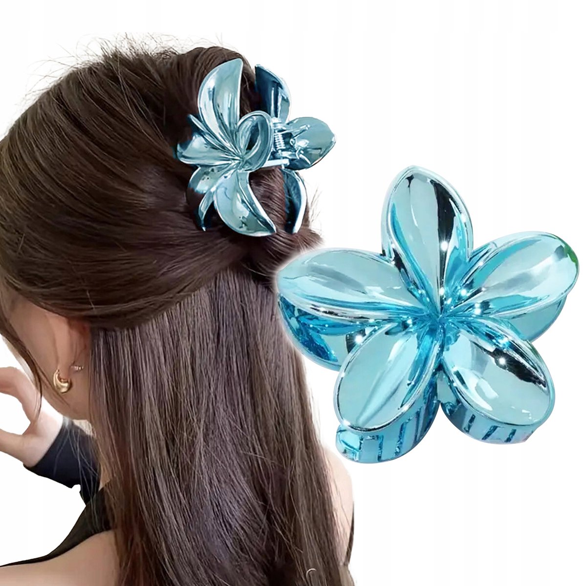 Grote Plumeria Bloemen Haarclip - Kust Blauw 9 cm