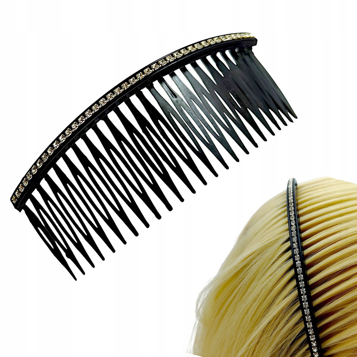 Luxe Zwarte Haarspeld met Kristallen - Grote Plastic Versiering
