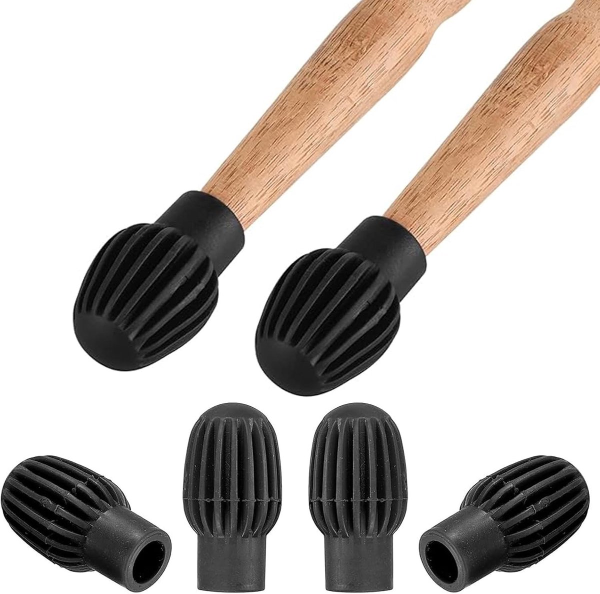 Drumstick Oefentips voor Stille Drums, Geluidsdempers voor Drumstokken, Drums Accessoires, 4 Stuks, Ideaal voor Muzikanten en Drummers, Verbeter je Speeltechniek en Geluid