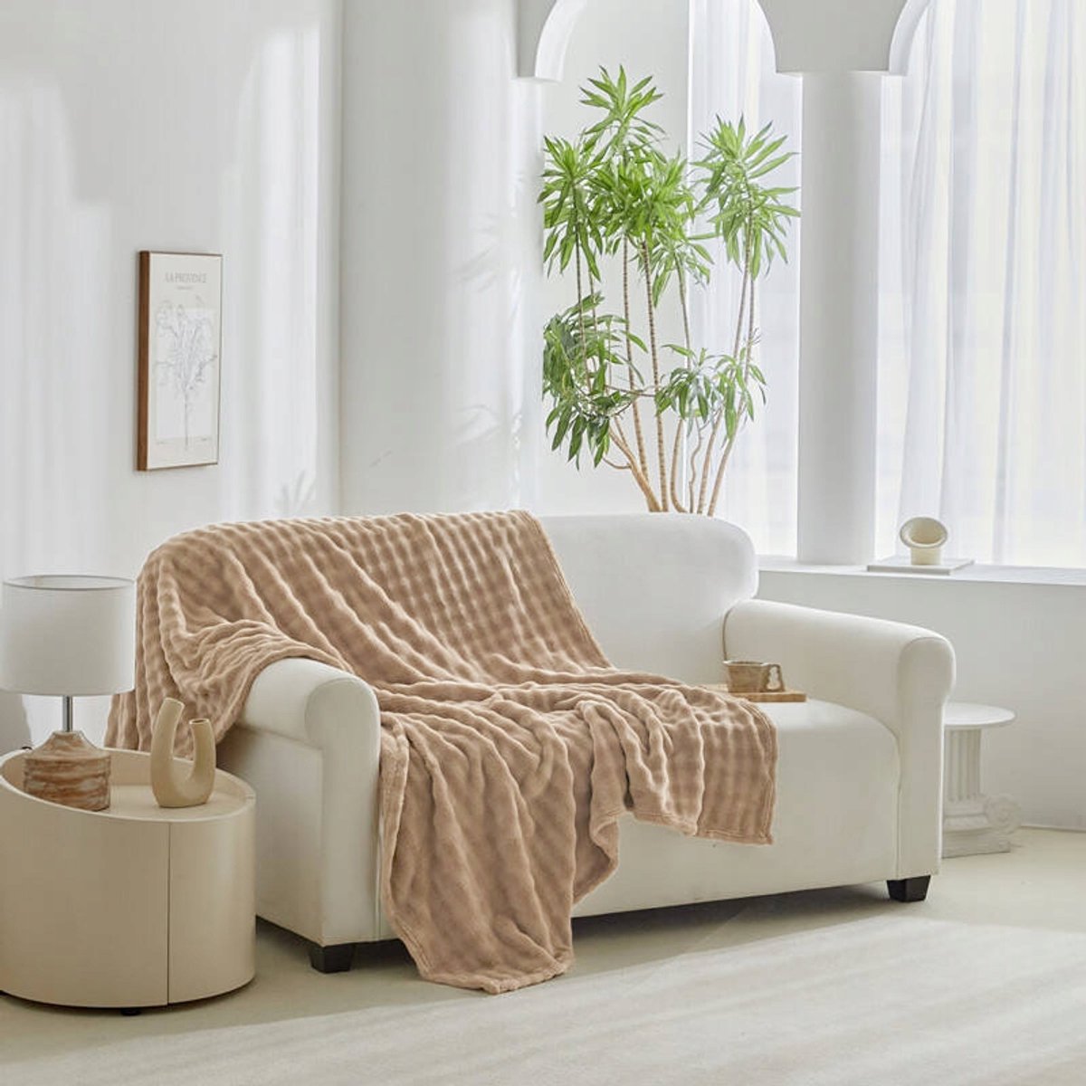 Zacht 3D Bubble Plaid Beige 200x220 cm - Merkloos