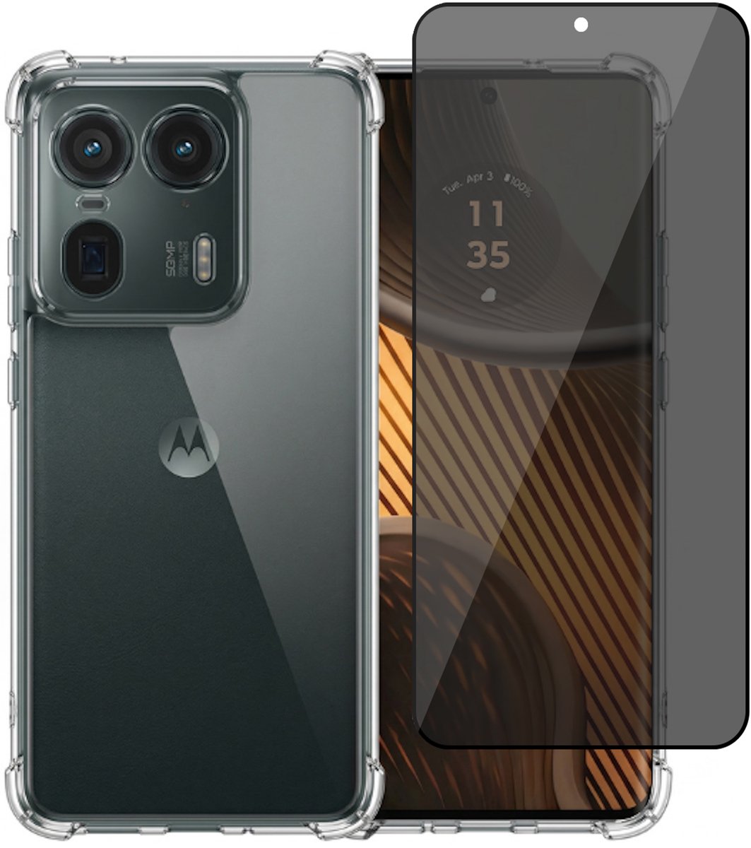 Hoesje geschikt voor Motorola Moto Edge 50 Ultra – CrystalClear Back Cover – Schokbestendig – Privacy Screenprotector Full Cover