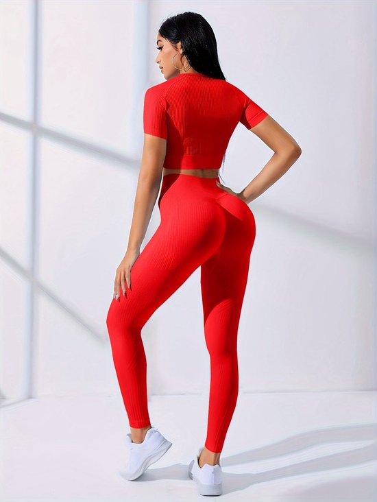 Currero Pilates Pak Dames - Yoga - Buttshaper - Gym - Fitness - Butt Lift - Bil Vergrotend - Heup Liftend - Yogakleding - Rood L — afbeelding 2